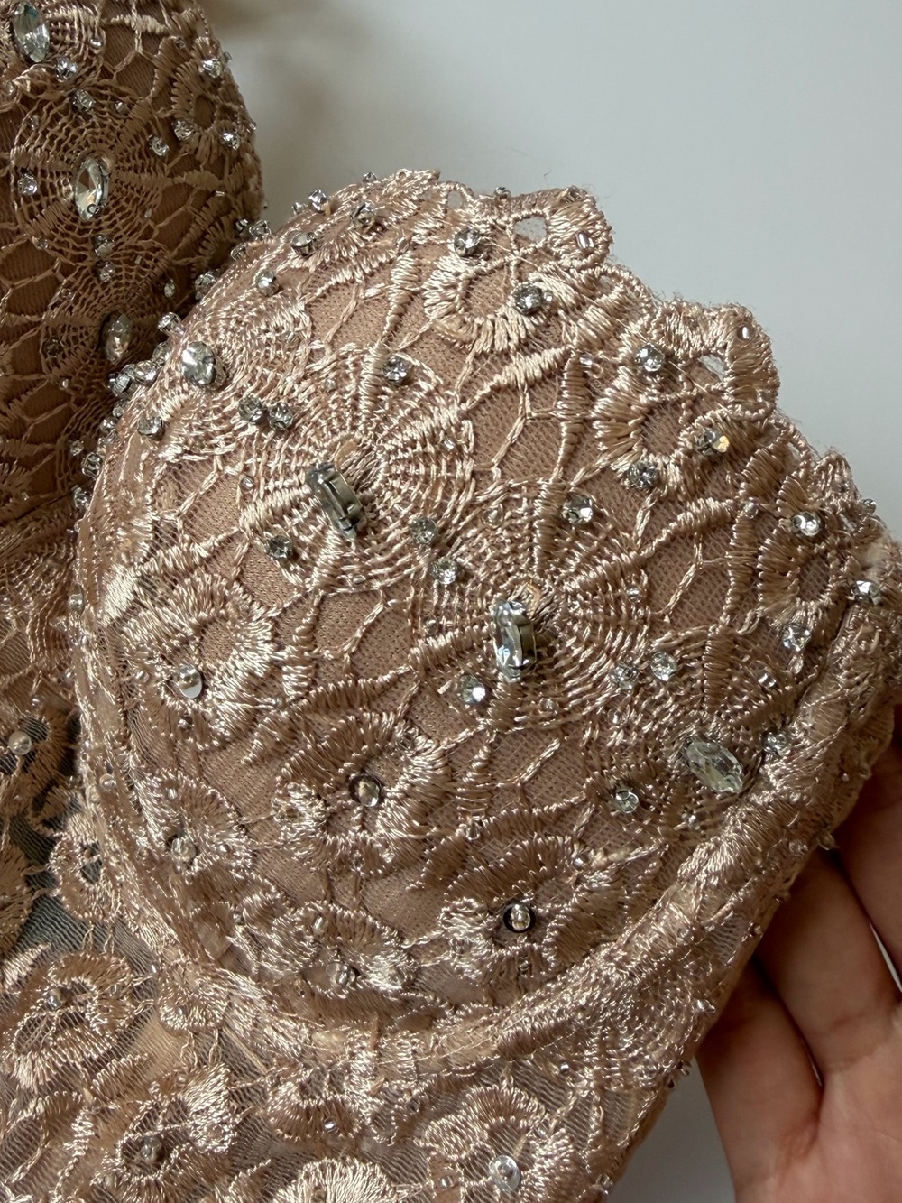 Windsor Tan Lace Longline Bustier Bra Sequin Embellished Corset Crop Top XS - Picture 11 of 13